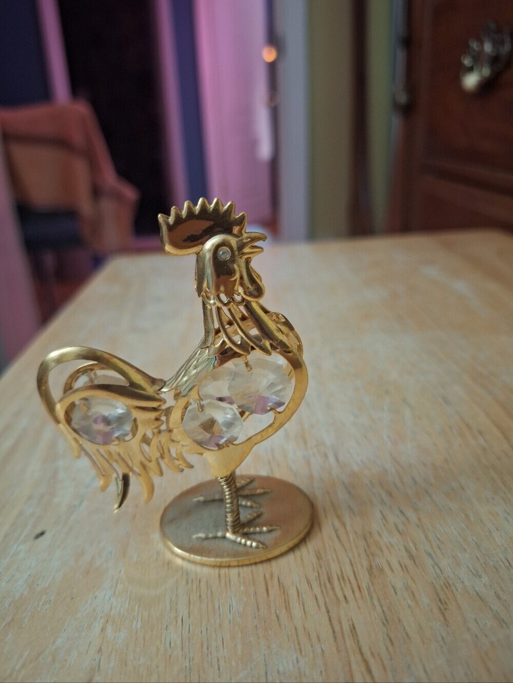 Swarovski Crystal Element Studded Bouncing Rooster 24 K Gold Plated